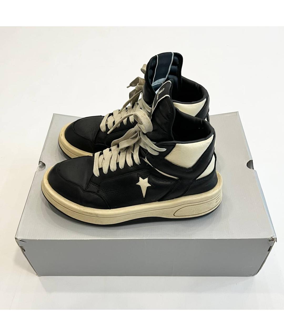 RICK OWENS Черные кожаные высокие кроссовки / кеды, фото 3