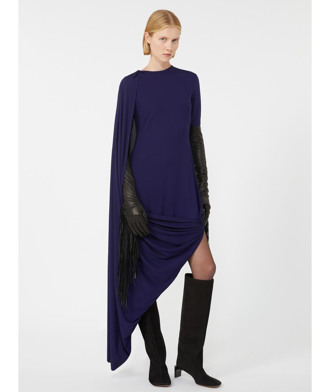 SPORTMAX Темно-синее вискозное платье, фото 2