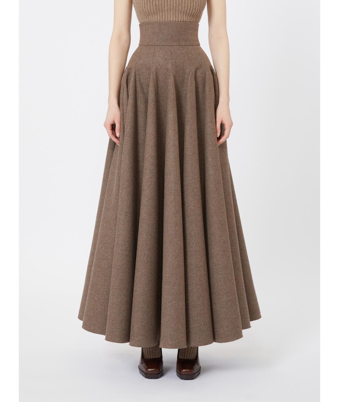 MAX MARA Коричневая шерстяная юбка макси, фото 3