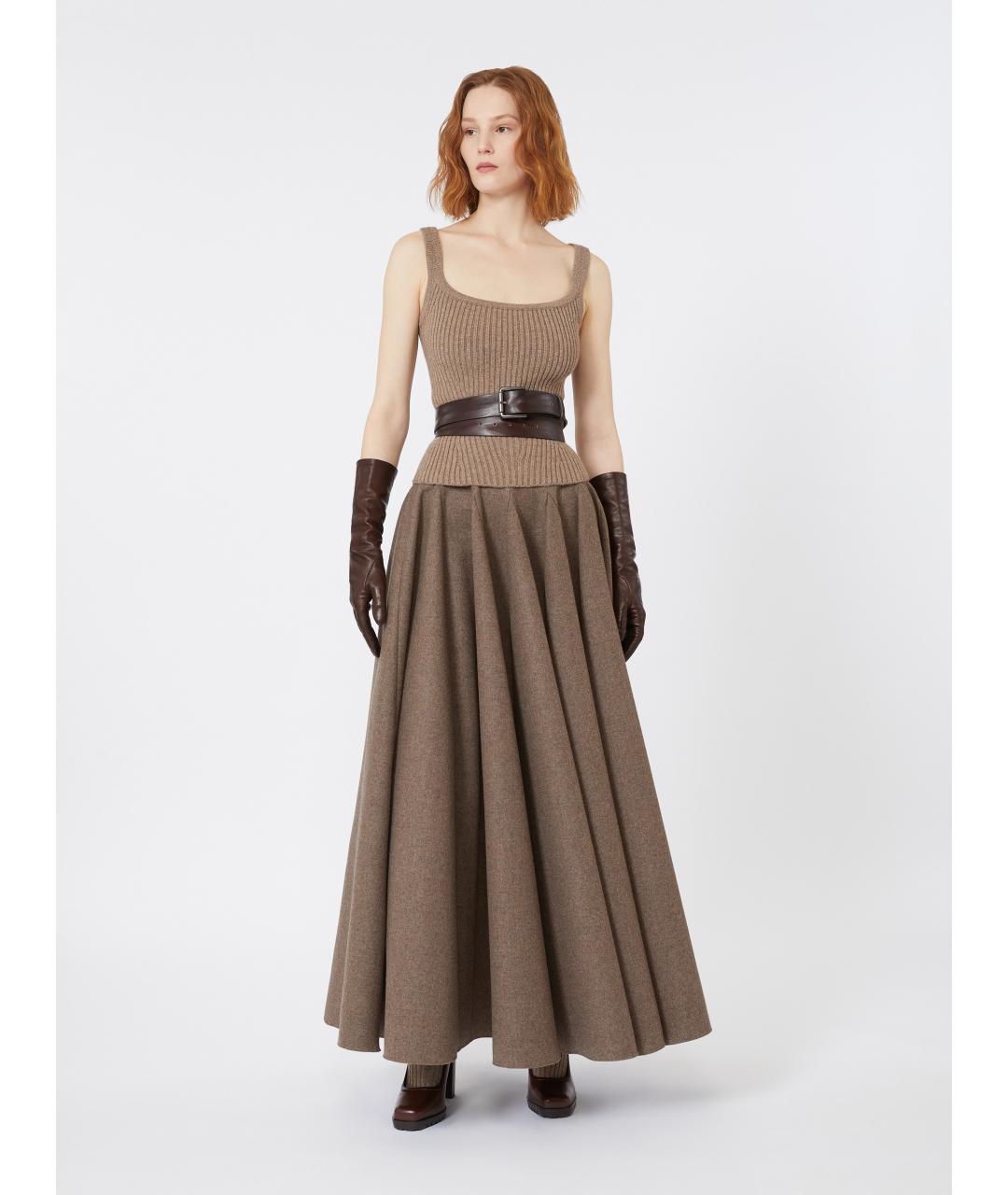 MAX MARA Коричневая шерстяная юбка макси, фото 2