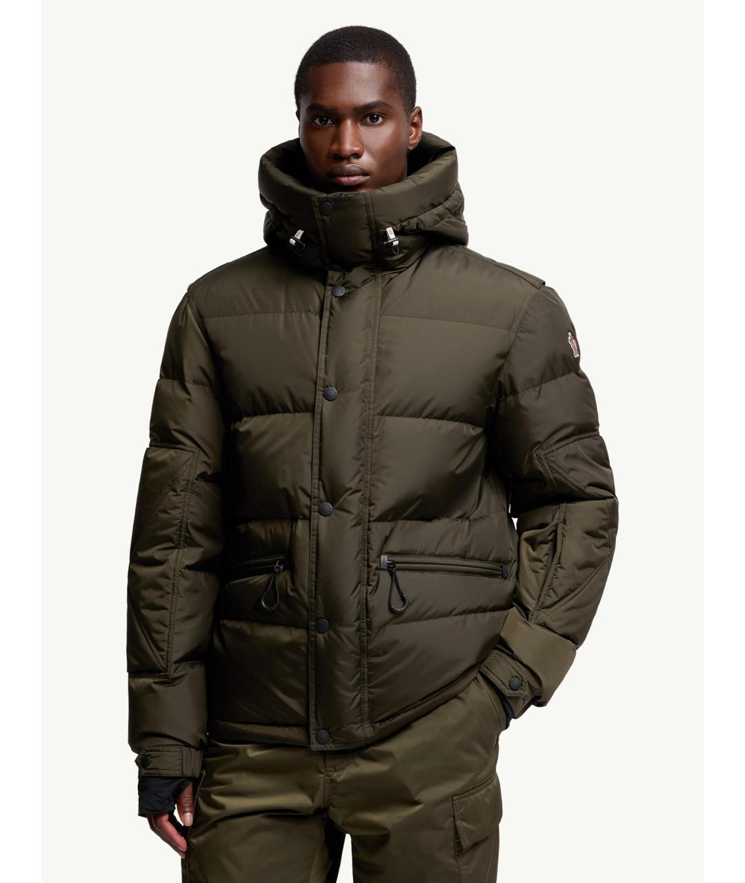 MONCLER Зеленый полиамидовый пуховик, фото 4