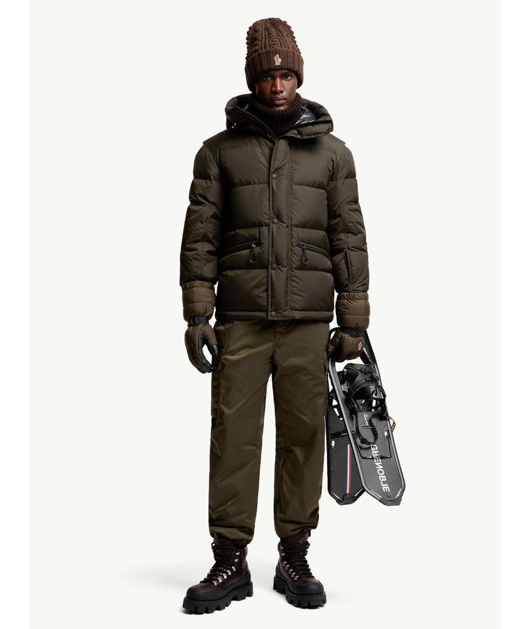 MONCLER Зеленый полиамидовый пуховик, фото 2