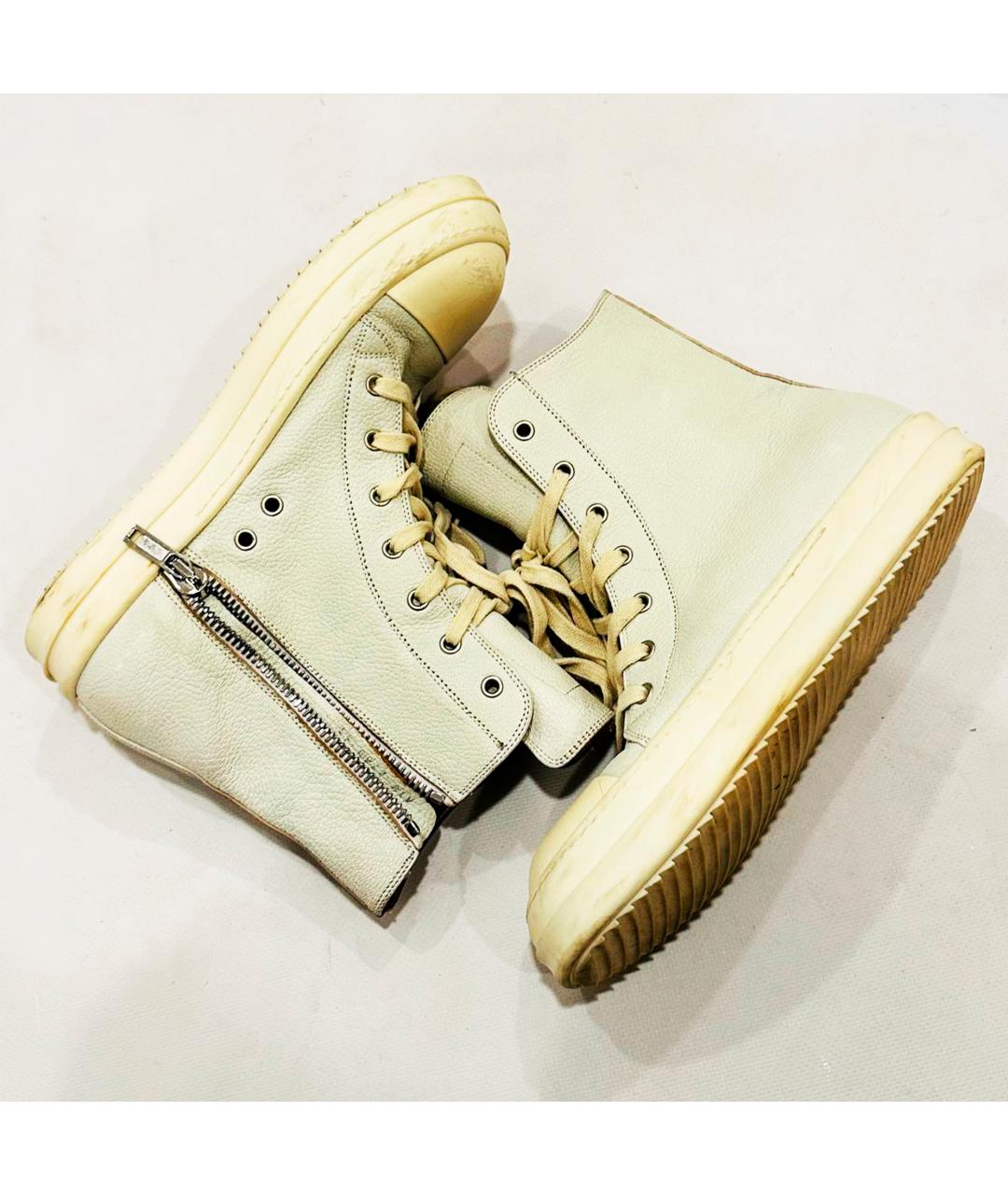 RICK OWENS Белые кожаные высокие кроссовки / кеды, фото 3
