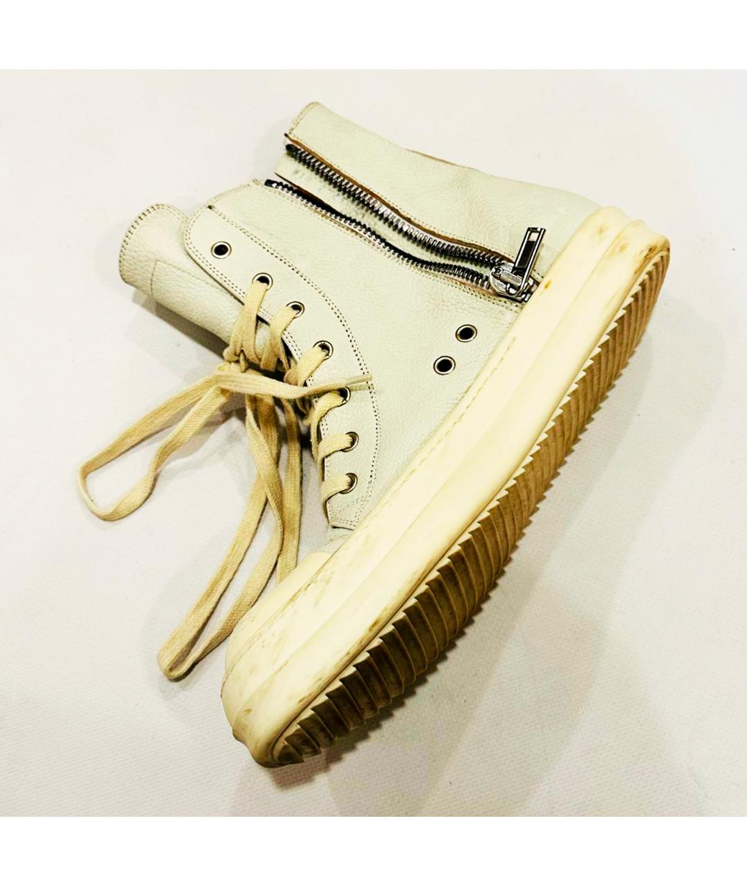 RICK OWENS Белые кожаные высокие кроссовки / кеды, фото 4
