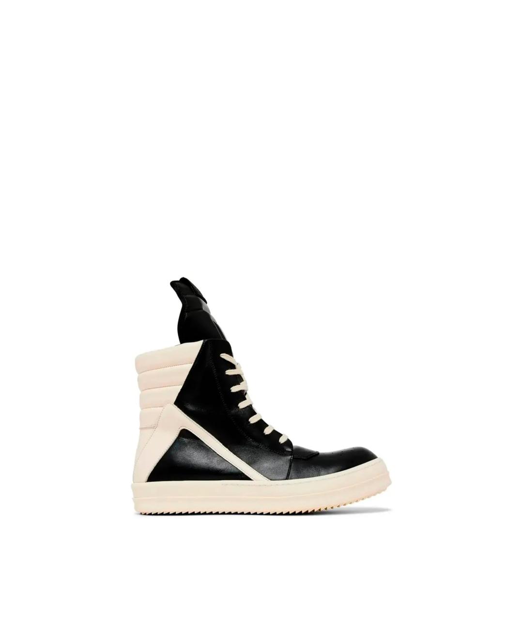 RICK OWENS Черные кожаные высокие кроссовки / кеды, фото 6
