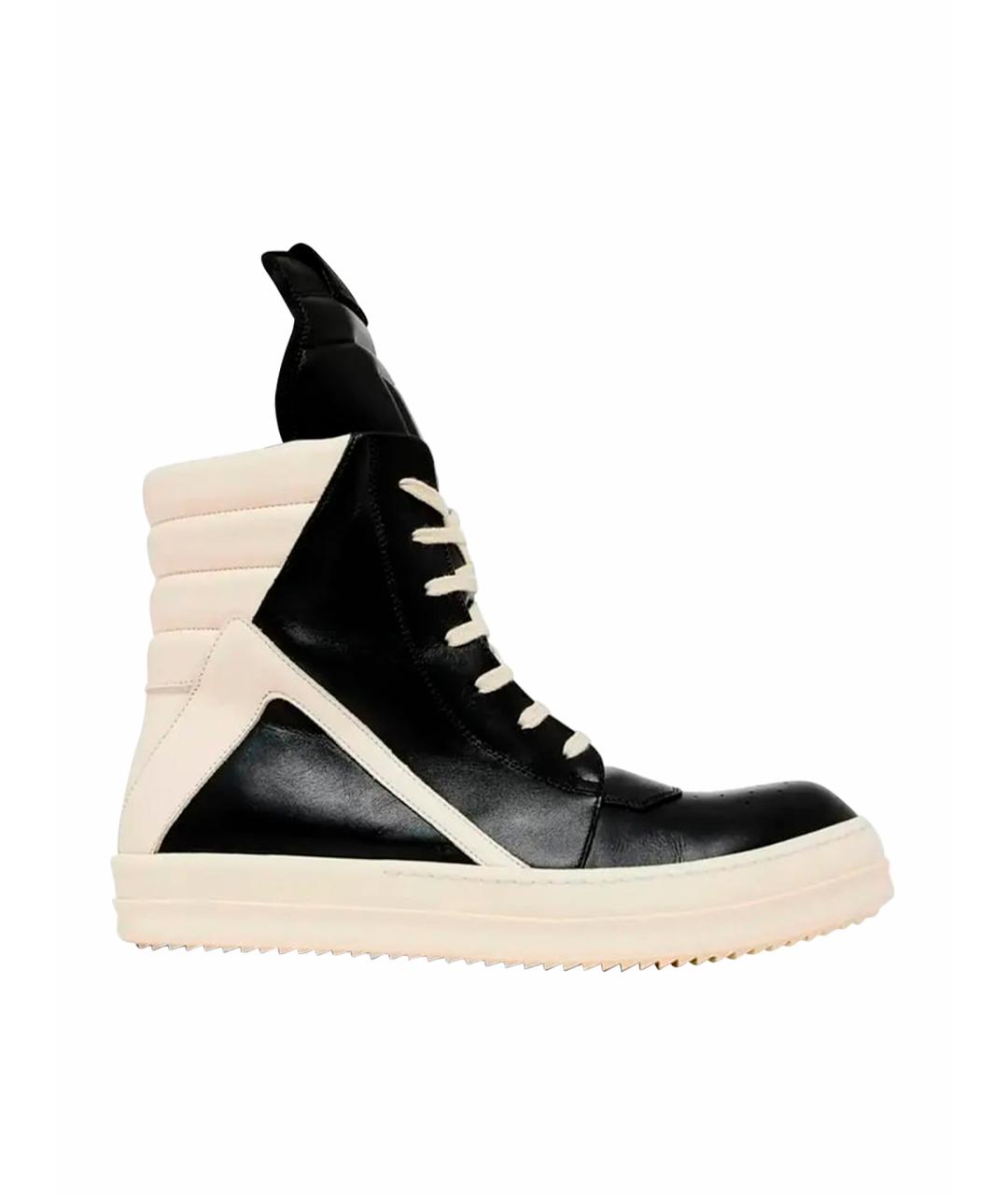 RICK OWENS Черные кожаные высокие кроссовки / кеды, фото 1
