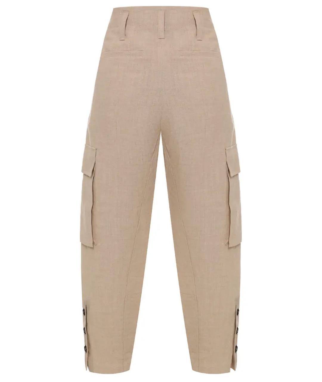 BRUNELLO CUCINELLI Бежевые льняные прямые брюки, фото 2