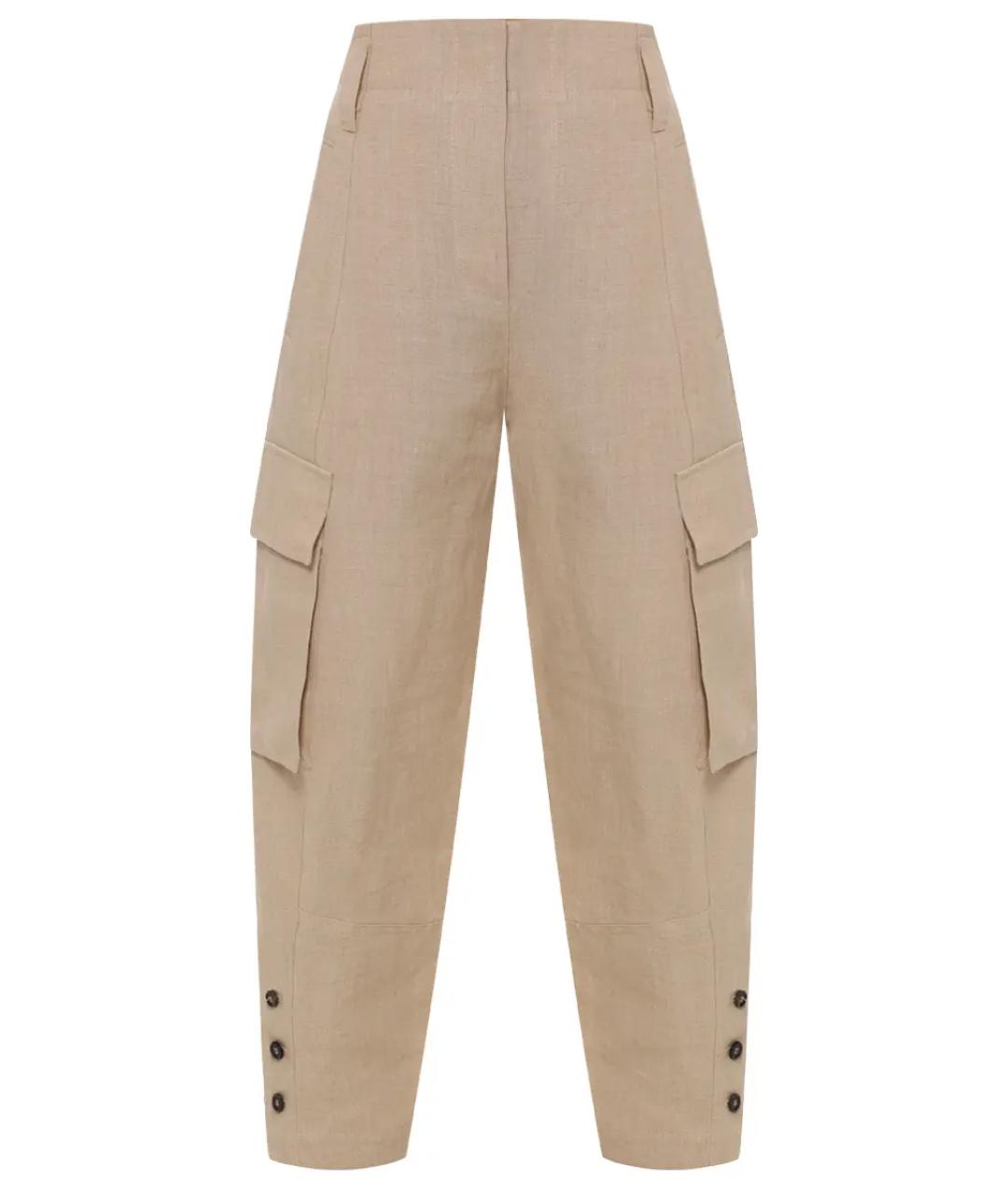 BRUNELLO CUCINELLI Бежевые льняные прямые брюки, фото 1