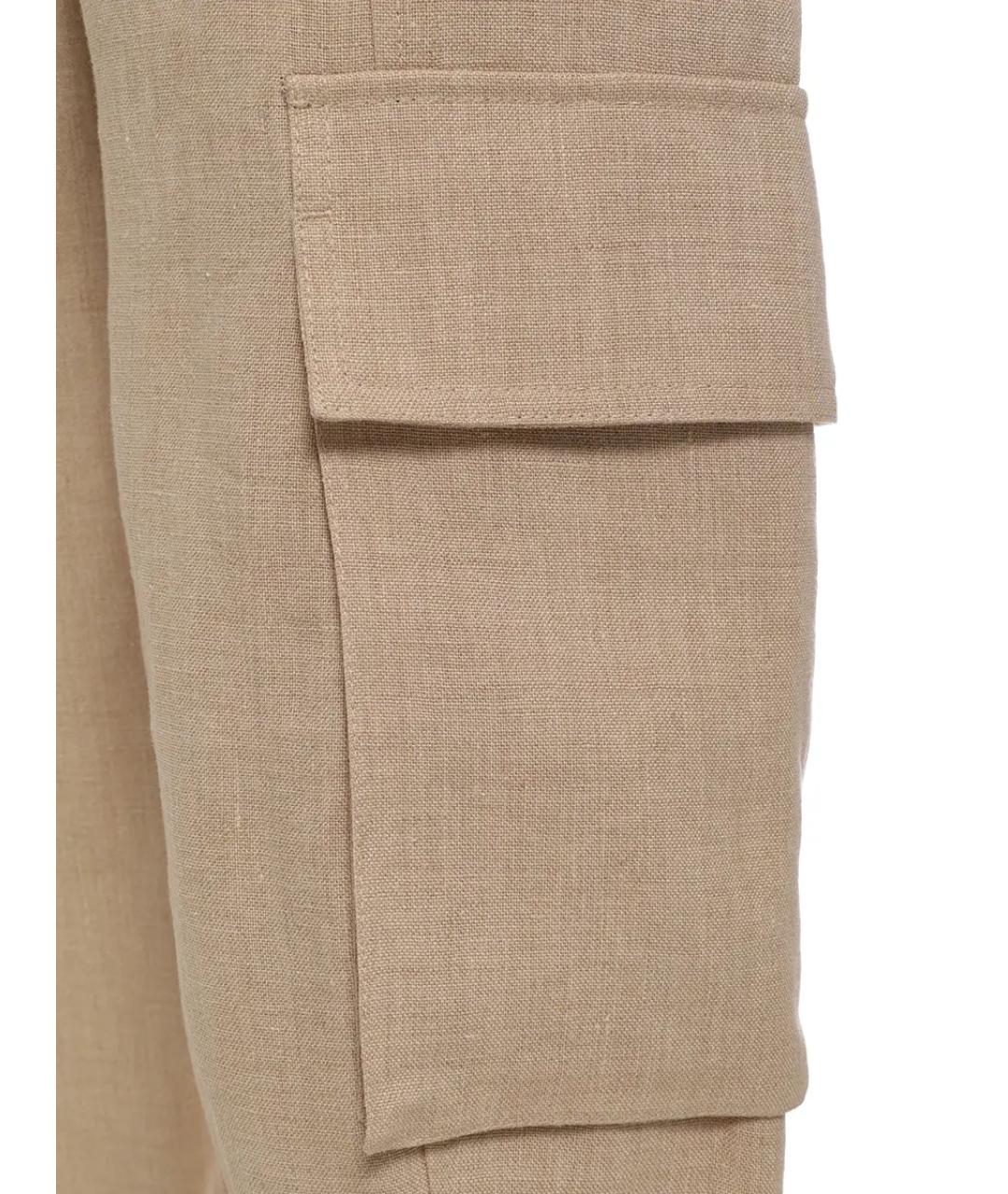 BRUNELLO CUCINELLI Бежевые льняные прямые брюки, фото 3