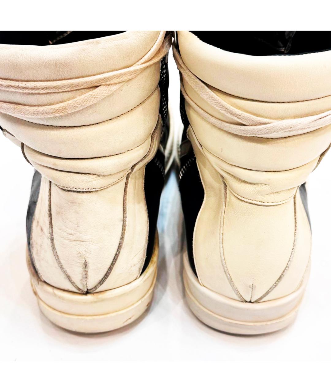 RICK OWENS Черные кожаные высокие кроссовки / кеды, фото 4