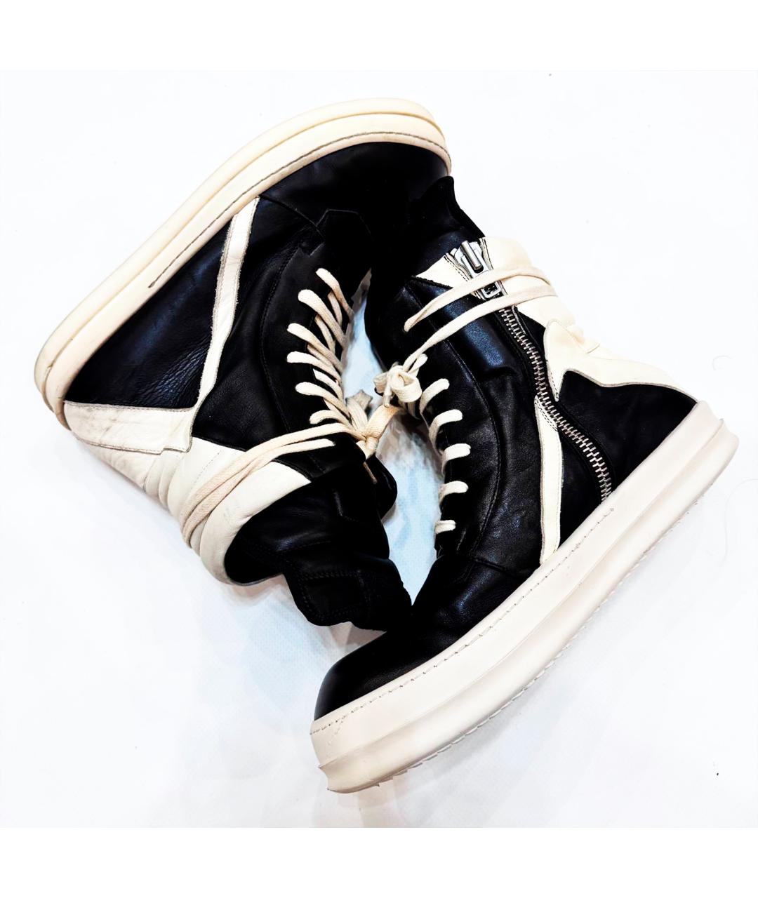 RICK OWENS Черные кожаные высокие кроссовки / кеды, фото 3