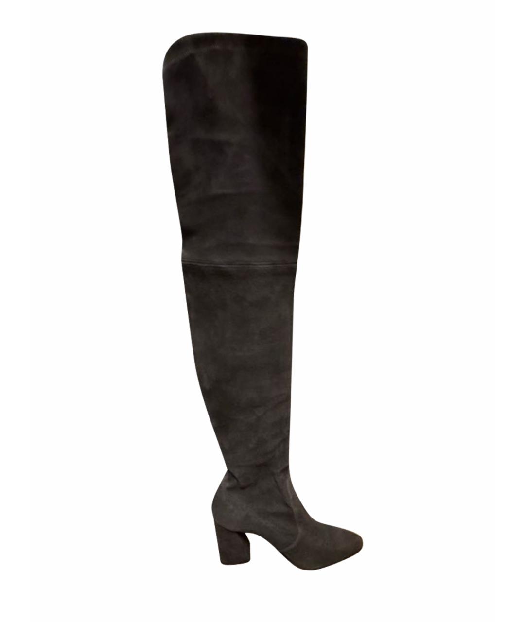 STUART WEITZMAN Антрацитовые замшевые ботфорты, фото 1