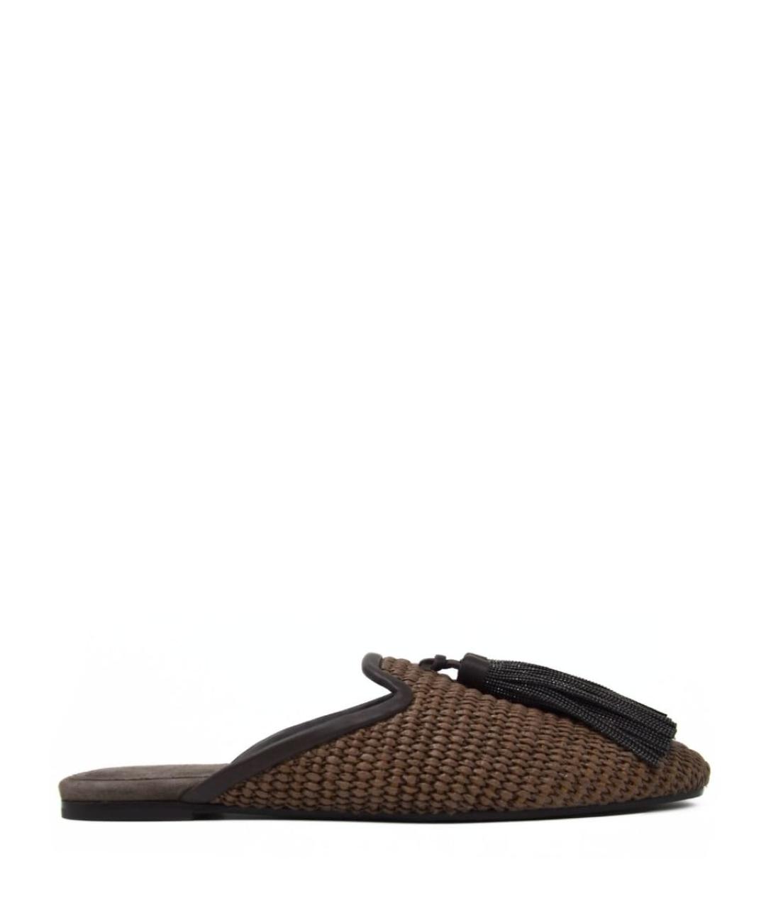 BRUNELLO CUCINELLI Коричневые текстильные мюли, фото 1