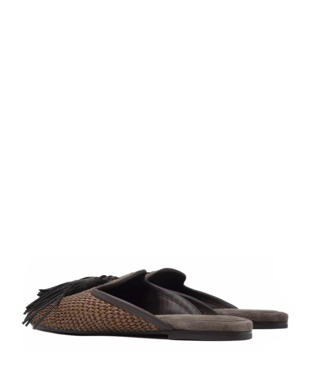 BRUNELLO CUCINELLI Коричневые текстильные мюли, фото 4