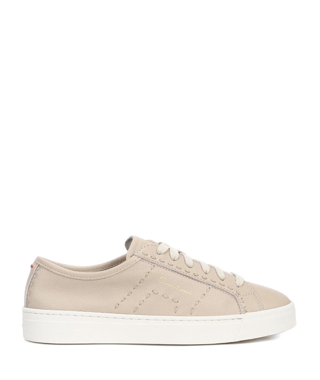 SANTONI Бежевые кожаные кеды, фото 1