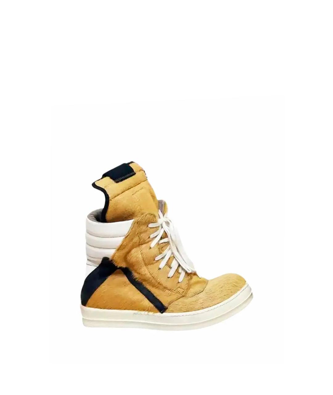 RICK OWENS Желтые кожаные высокие кроссовки / кеды, фото 10