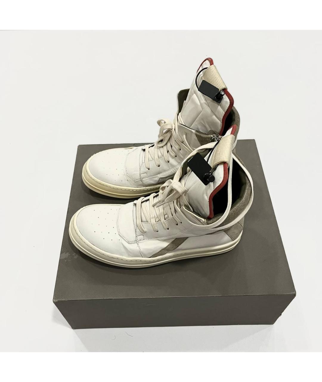 RICK OWENS Белые кожаные высокие кроссовки / кеды, фото 3