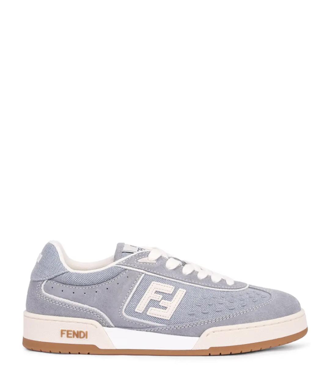 FENDI Голубые кожаные кеды, фото 1