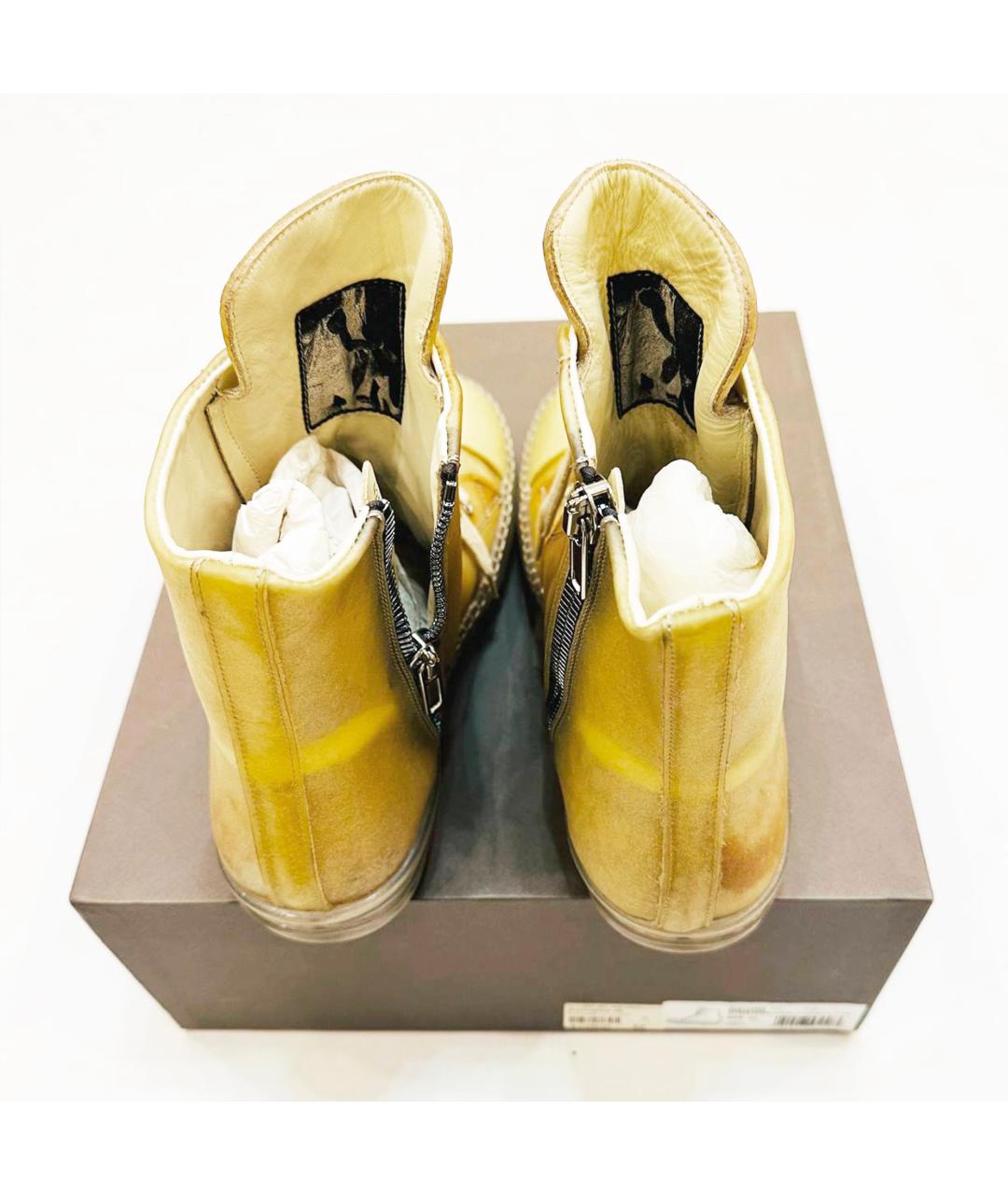 RICK OWENS Желтые кожаные высокие кроссовки / кеды, фото 4