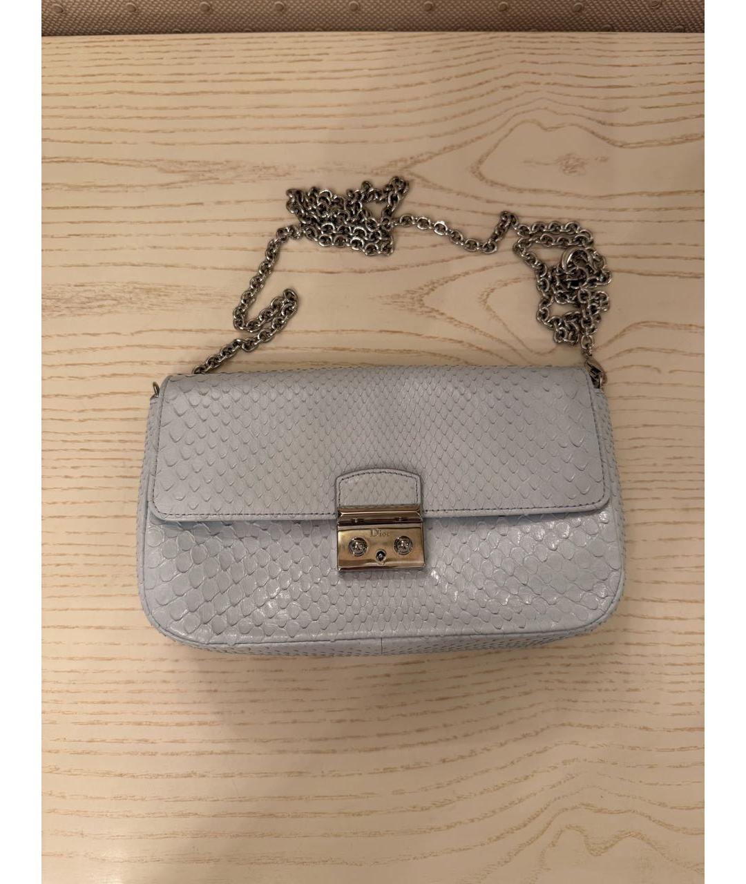 CHRISTIAN DIOR Голубая сумка через плечо из экзотической кожи, фото 9