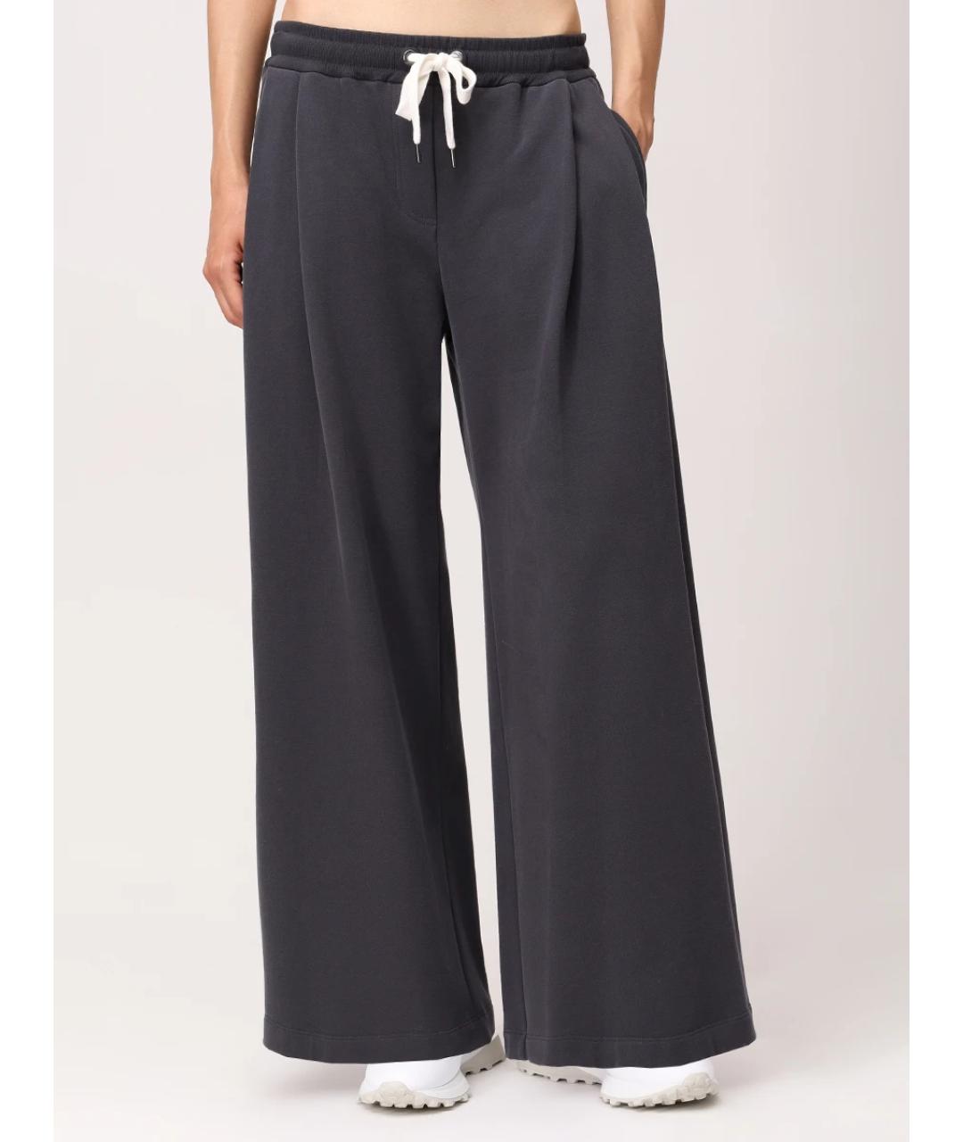 BRUNELLO CUCINELLI Антрацитовые хлопковые брюки широкие, фото 3