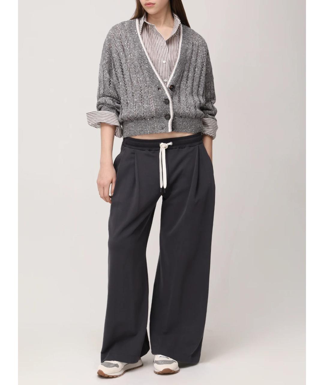 BRUNELLO CUCINELLI Антрацитовые хлопковые брюки широкие, фото 2