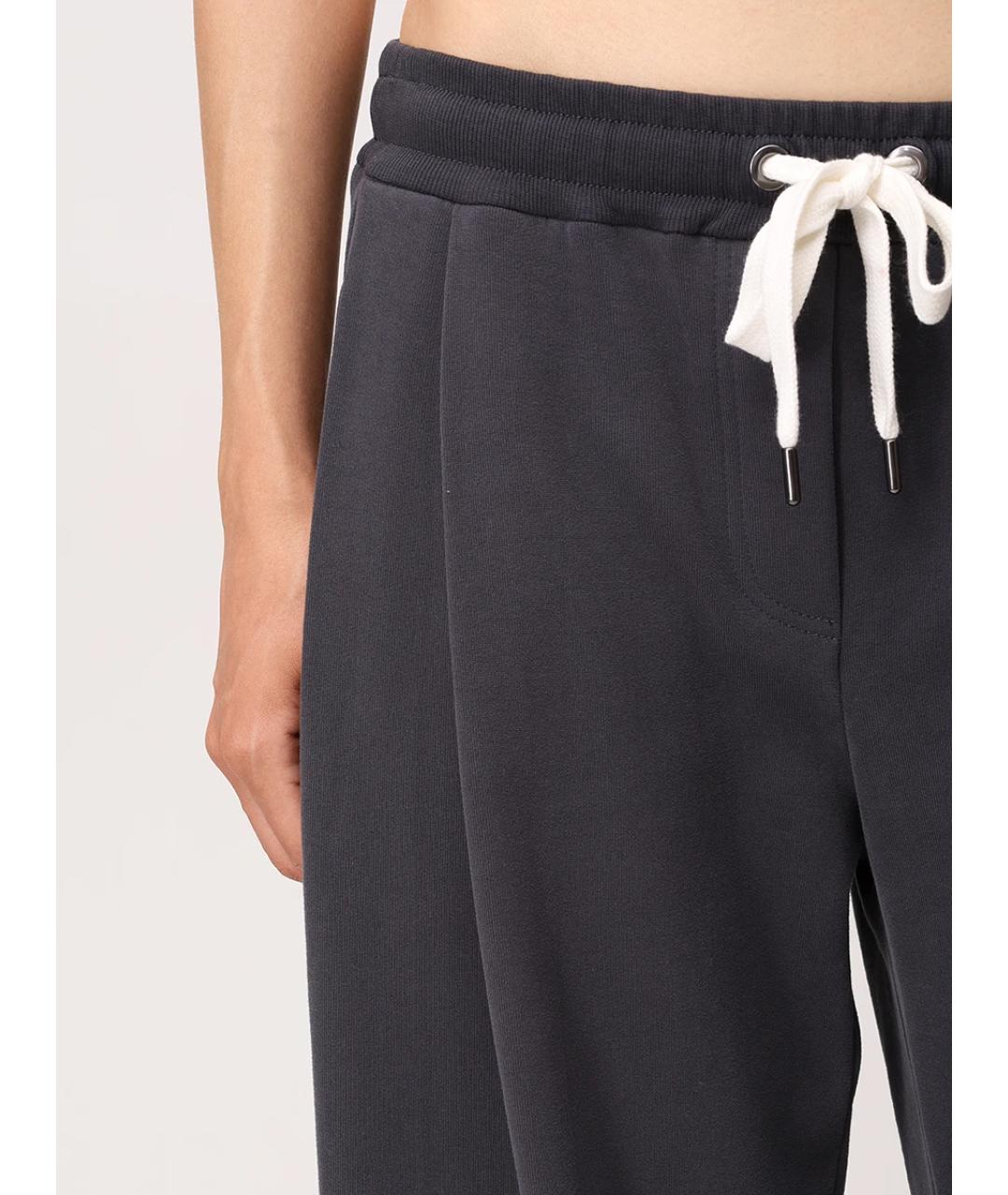 BRUNELLO CUCINELLI Антрацитовые хлопковые брюки широкие, фото 5