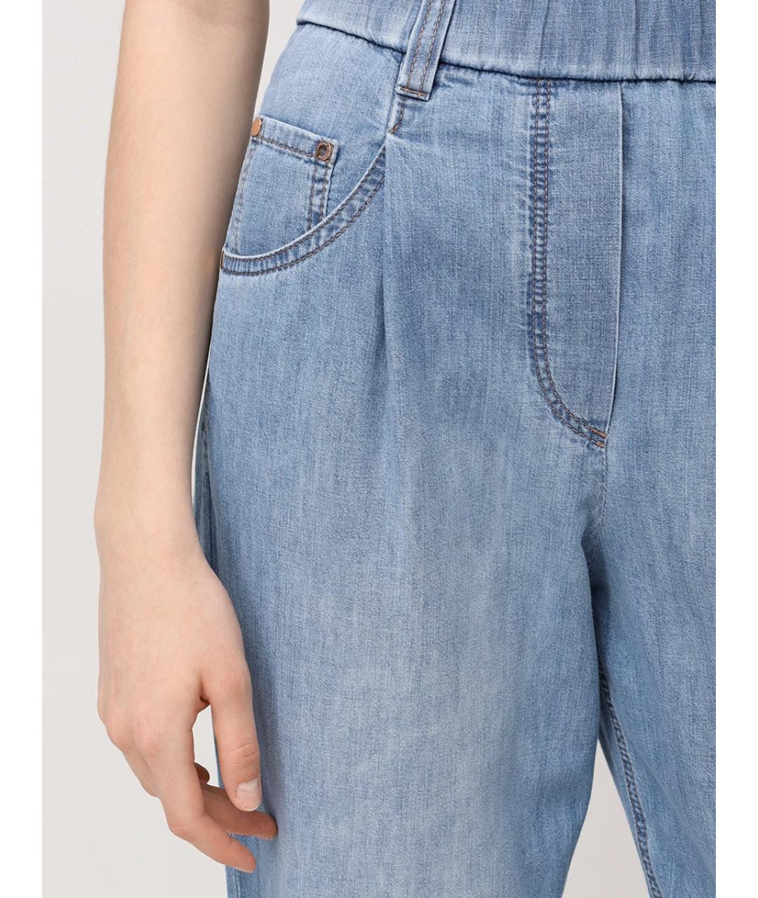 BRUNELLO CUCINELLI Голубые хлопковые прямые джинсы, фото 4