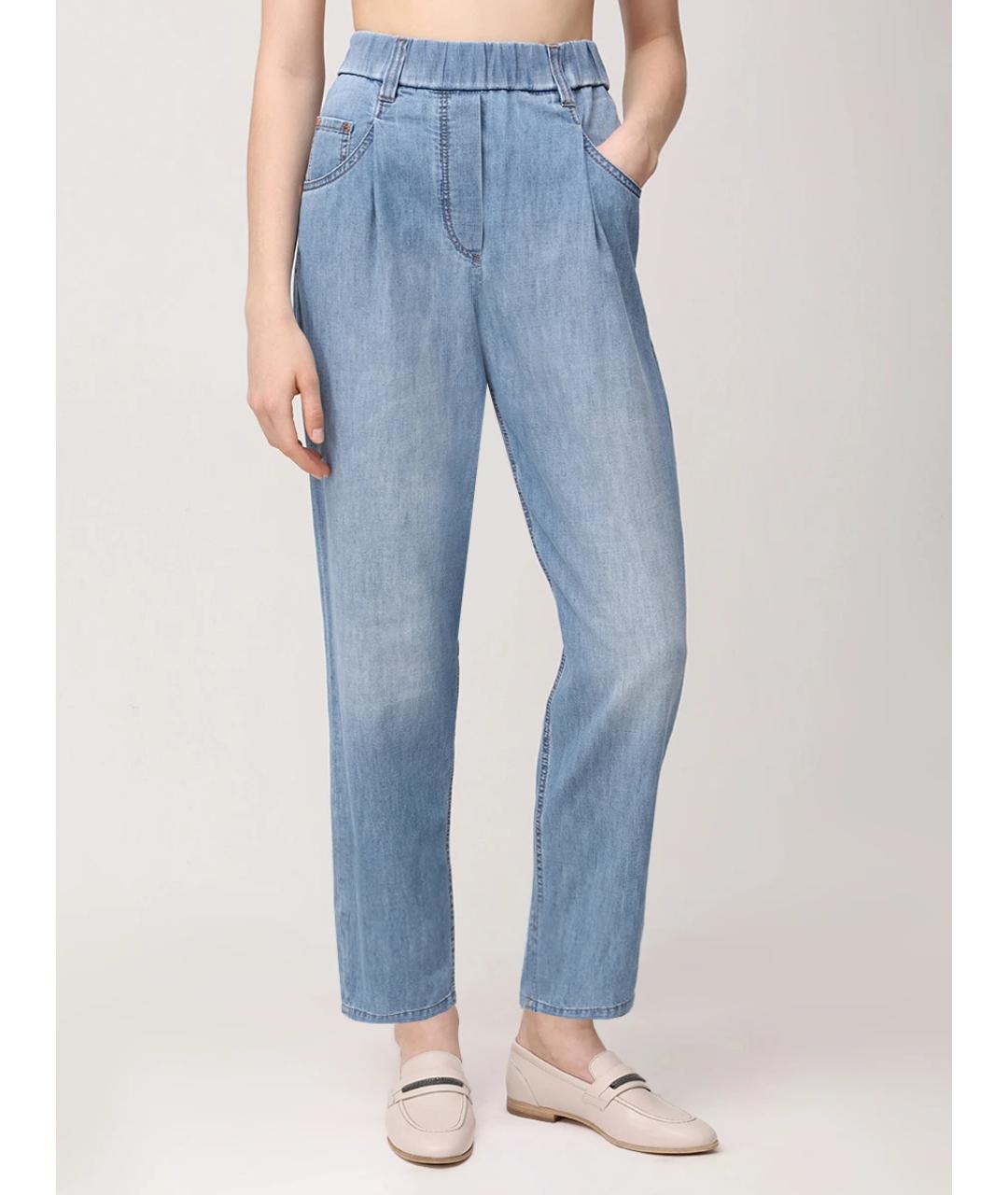 BRUNELLO CUCINELLI Голубые хлопковые прямые джинсы, фото 3