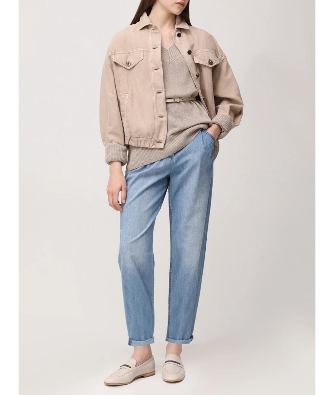 BRUNELLO CUCINELLI Голубые хлопковые прямые джинсы, фото 2