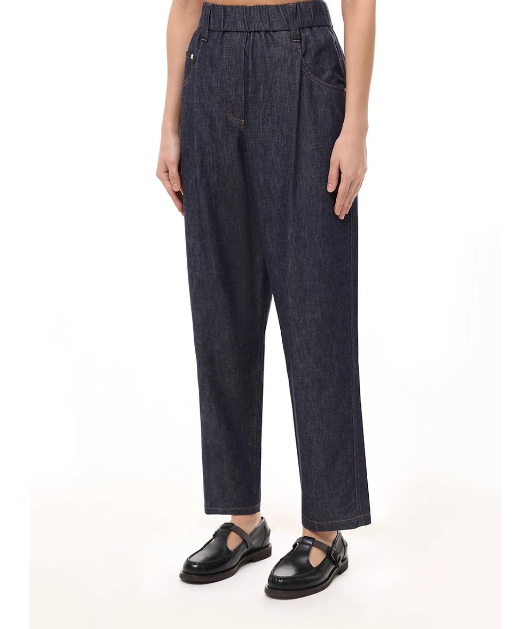 BRUNELLO CUCINELLI Темно-синие хлопковые прямые джинсы, фото 3