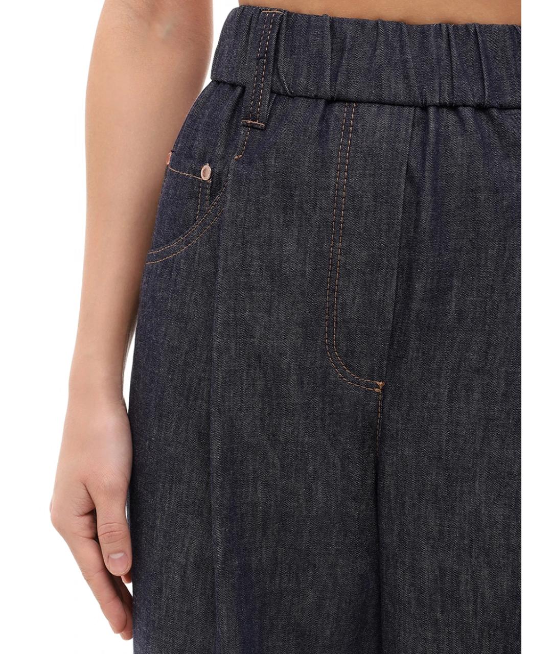 BRUNELLO CUCINELLI Темно-синие хлопковые прямые джинсы, фото 4