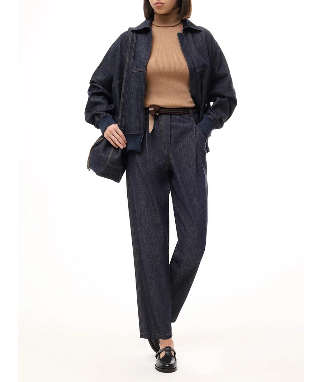 BRUNELLO CUCINELLI Темно-синие хлопковые прямые джинсы, фото 2