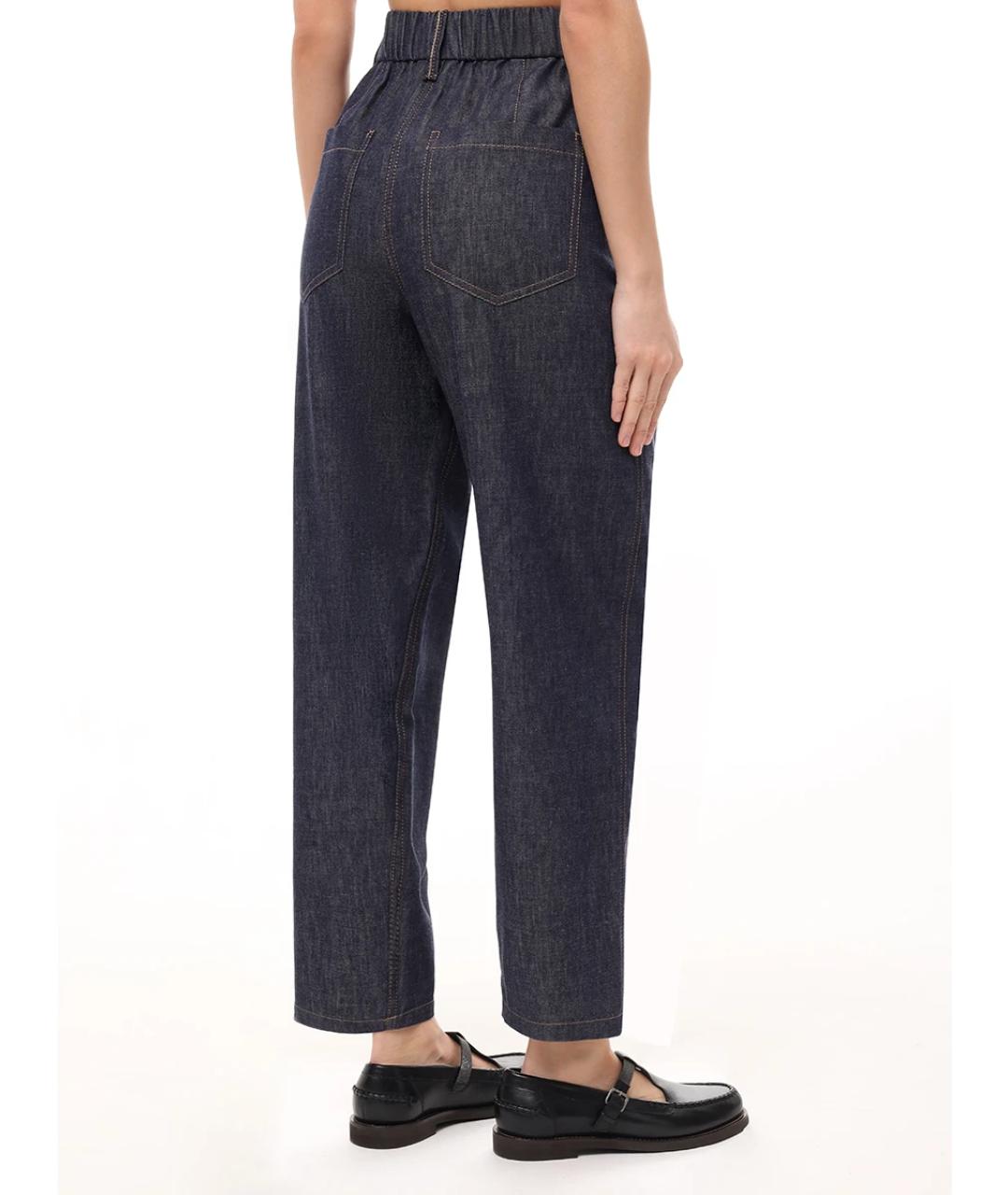 BRUNELLO CUCINELLI Темно-синие хлопковые прямые джинсы, фото 5