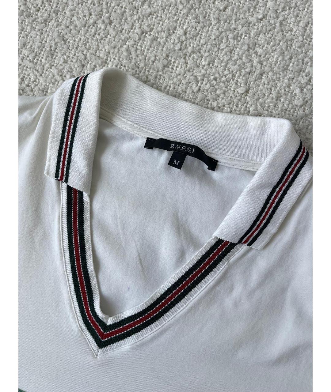 GUCCI Белое хлопко-эластановое поло с коротким рукавом, фото 3