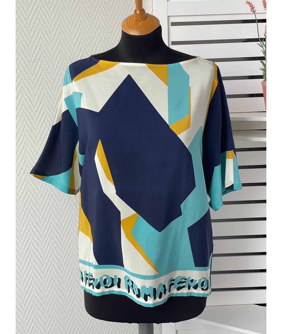 FENDI Бирюзовый шелковый костюм с брюками, фото 9