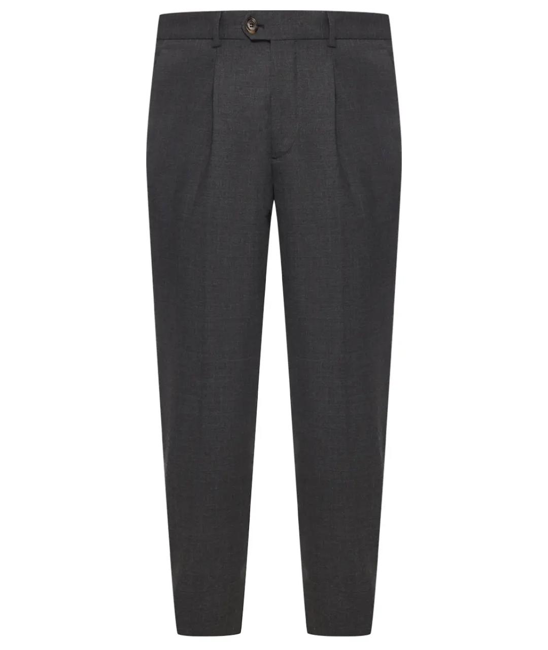 BRUNELLO CUCINELLI Серые шерстяные классические брюки, фото 1