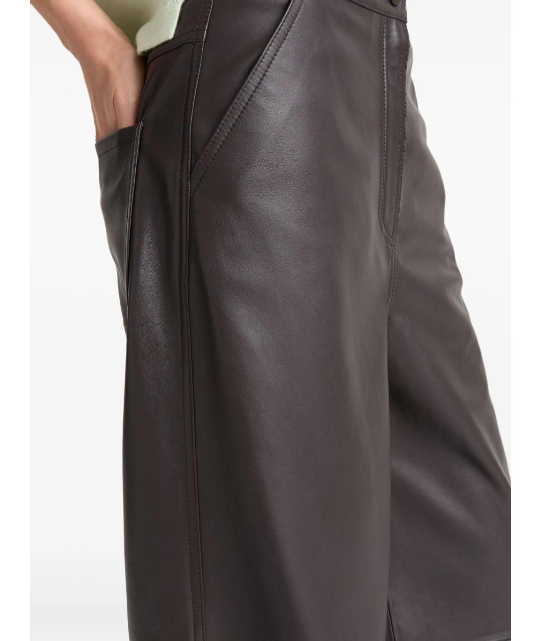 YVES SALOMON Коричневые кожаные прямые брюки, фото 4