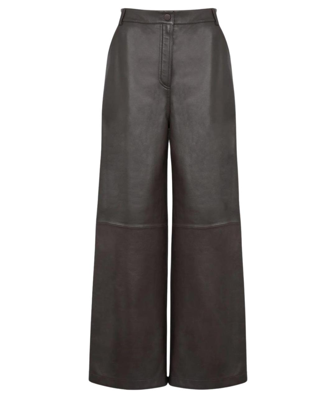 YVES SALOMON Коричневые кожаные прямые брюки, фото 1