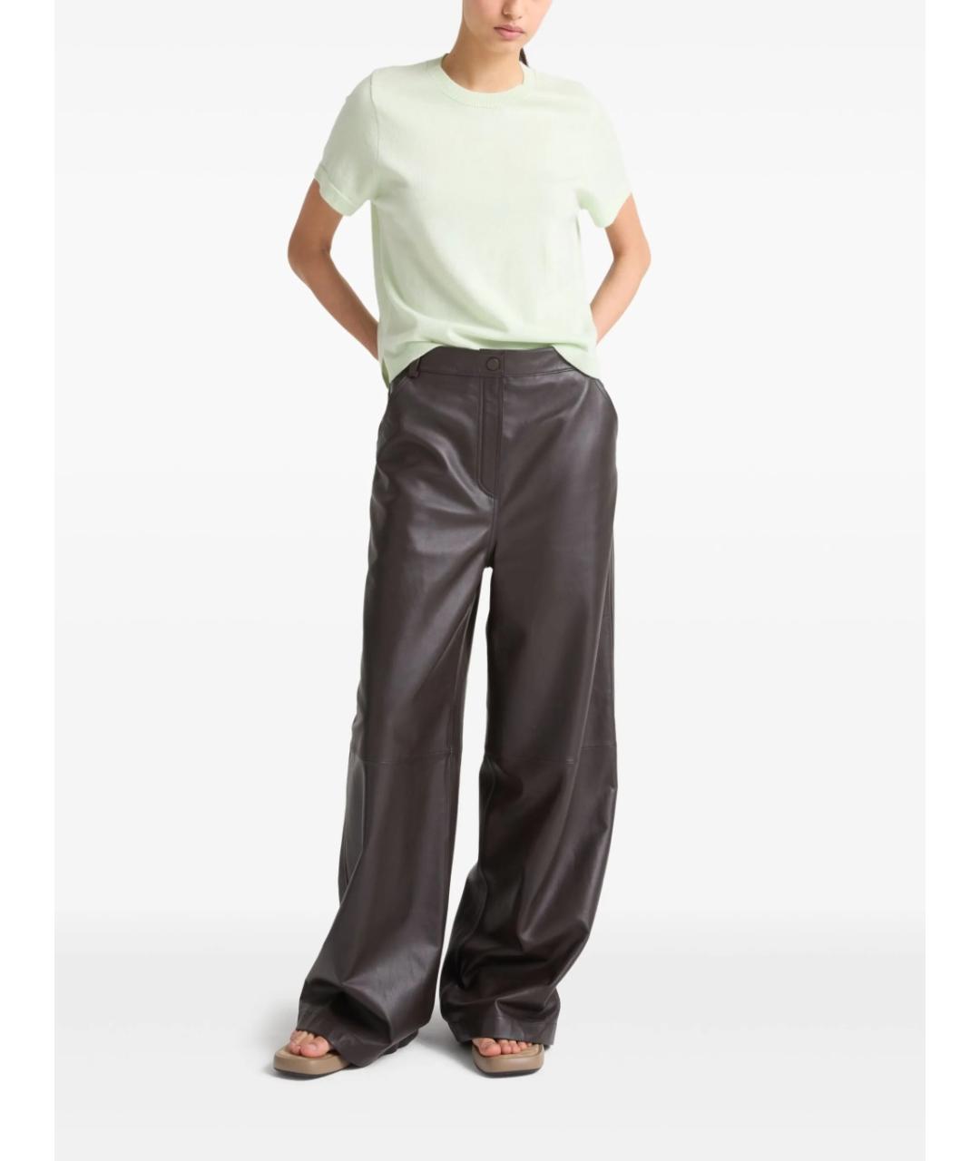 YVES SALOMON Коричневые кожаные прямые брюки, фото 2