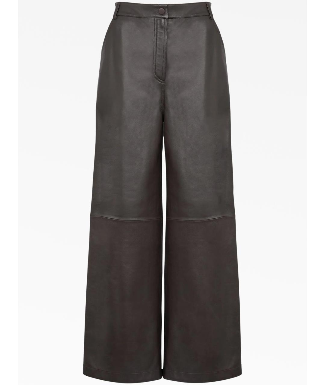 YVES SALOMON Коричневые кожаные прямые брюки, фото 5