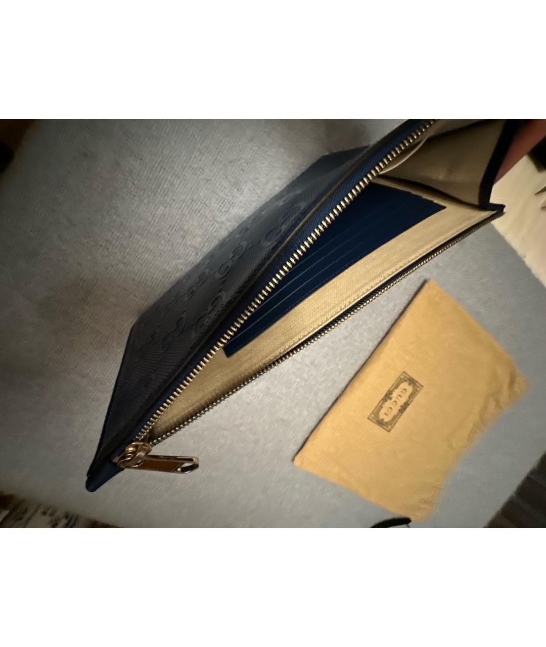 GUCCI Темно-синяя кожаная барсетка, фото 4