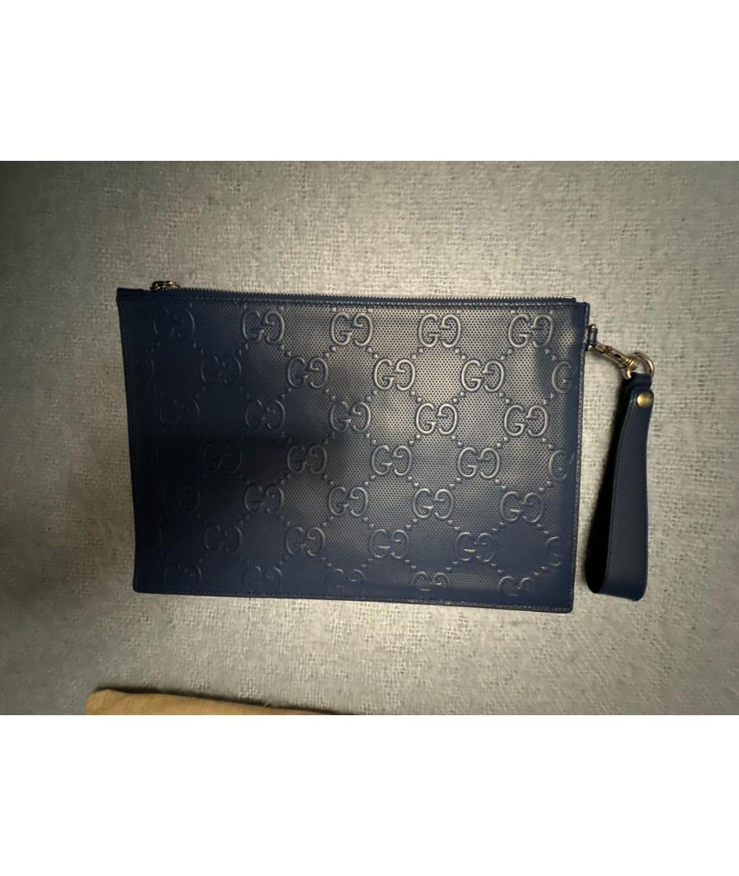 GUCCI Темно-синяя кожаная барсетка, фото 7