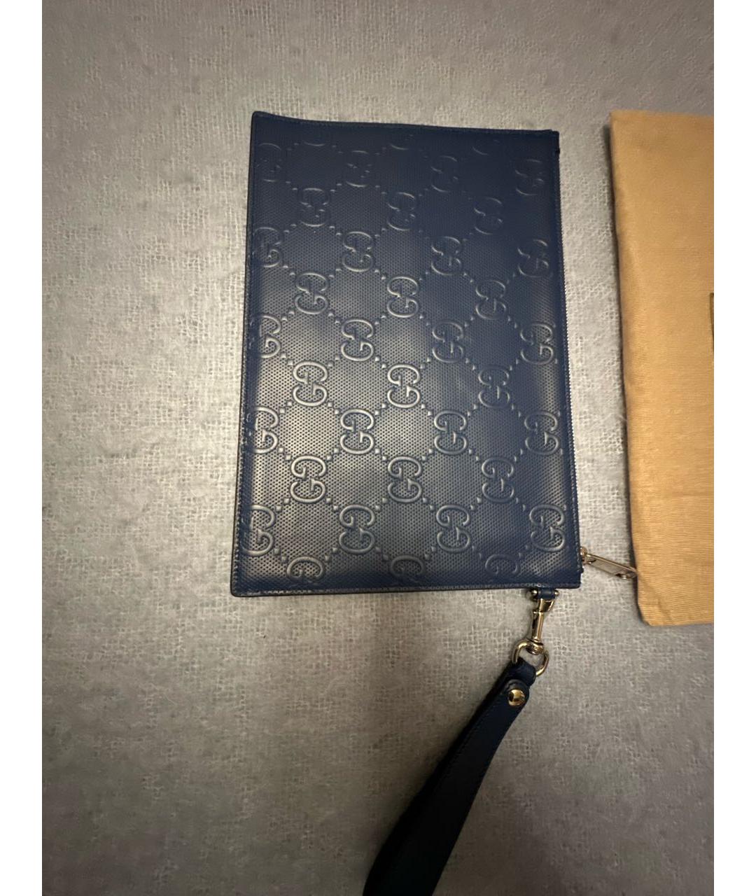 GUCCI Темно-синяя кожаная барсетка, фото 2
