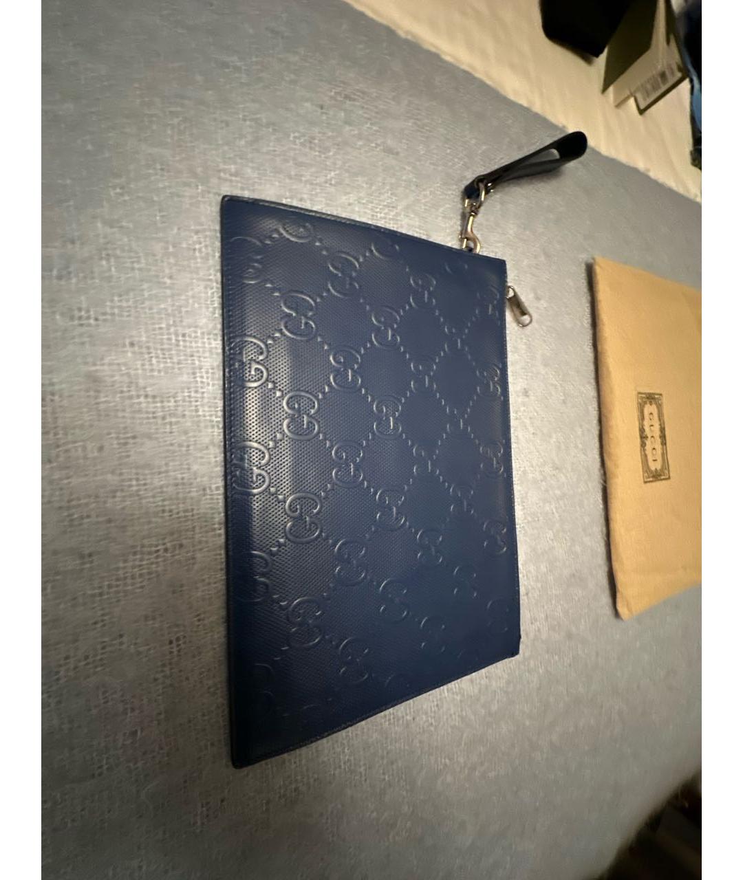 GUCCI Темно-синяя кожаная барсетка, фото 3