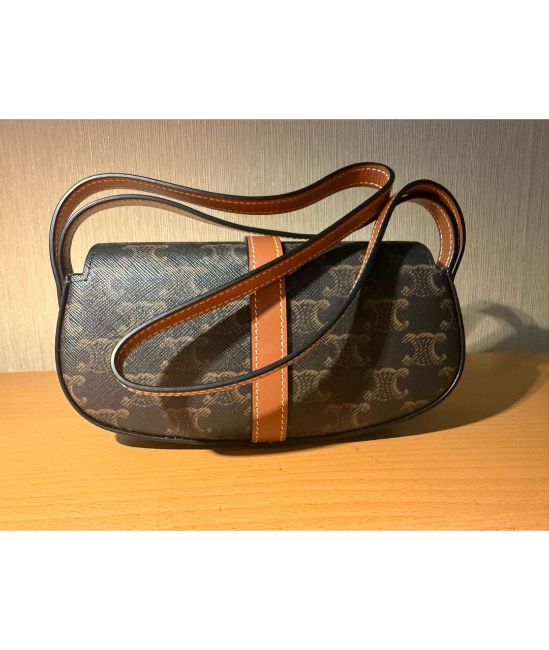 CELINE Коричневая кожаная сумка через плечо, фото 2