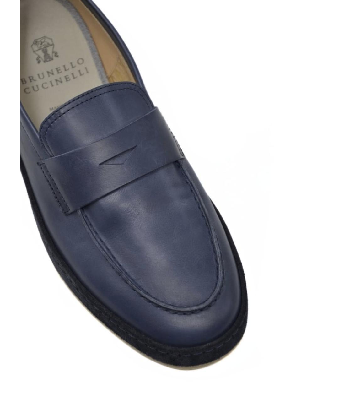 BRUNELLO CUCINELLI Синие кожаные лоферы, фото 5