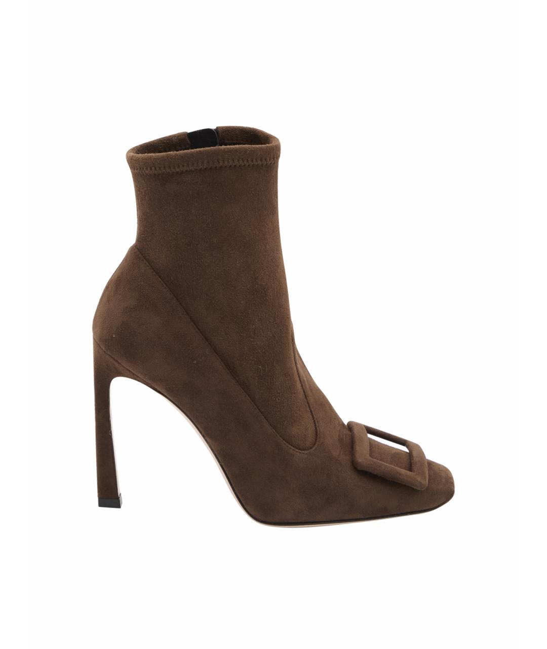 ROGER VIVIER Коричневые замшевые ботильоны, фото 6