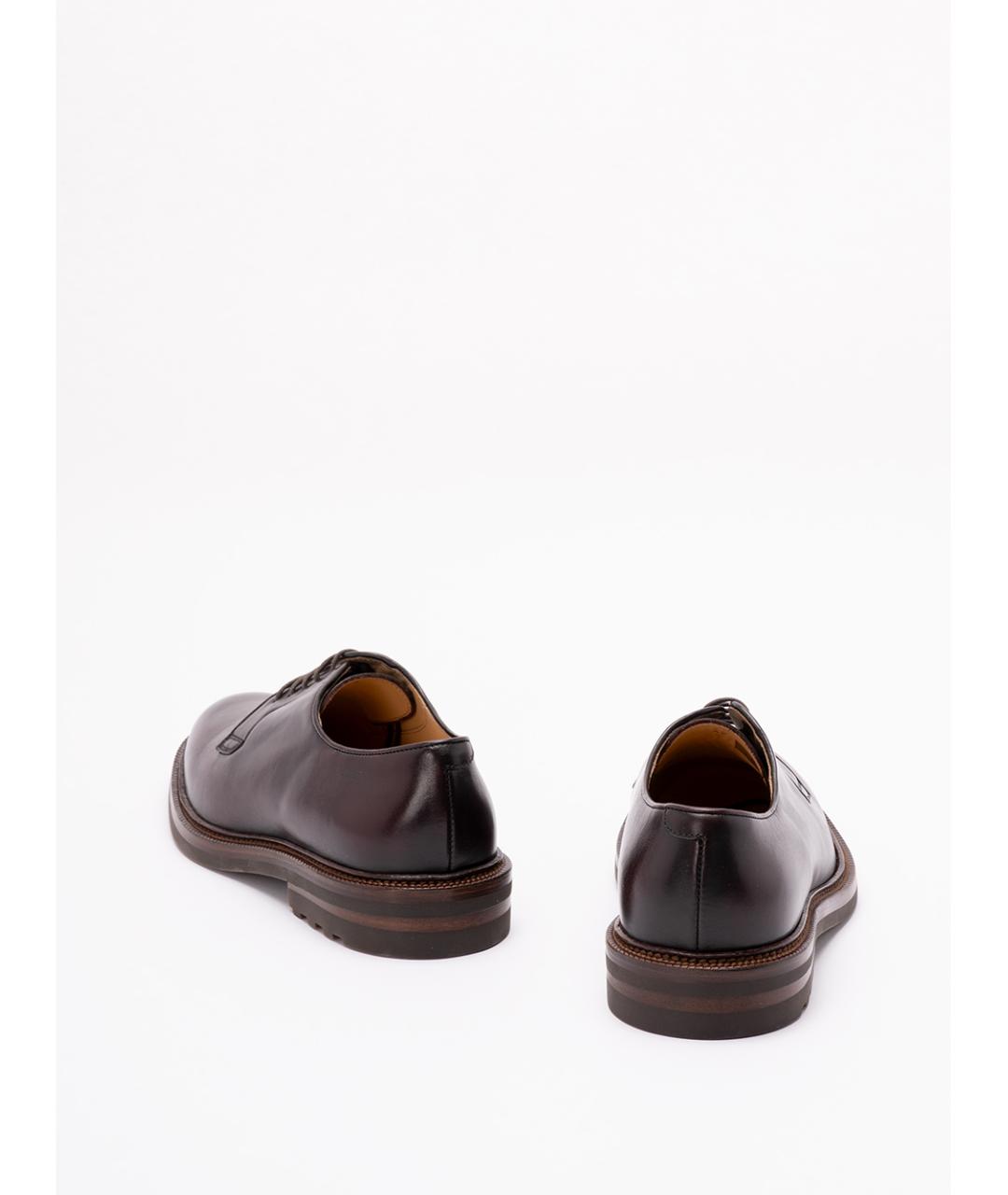 BRUNELLO CUCINELLI Бордовые кожаные низкие ботинки, фото 2