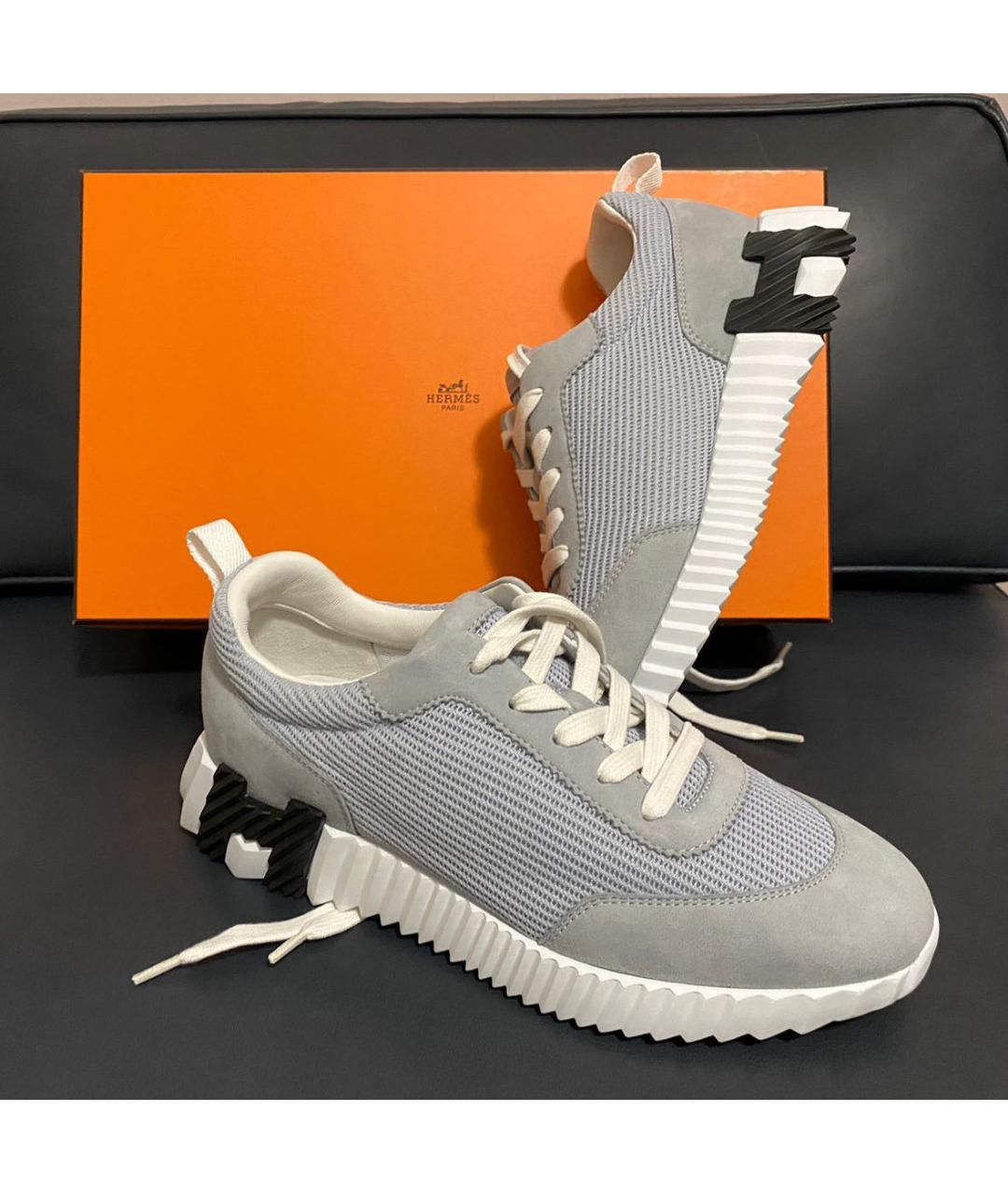 HERMES Голубые кожаные кроссовки, фото 3